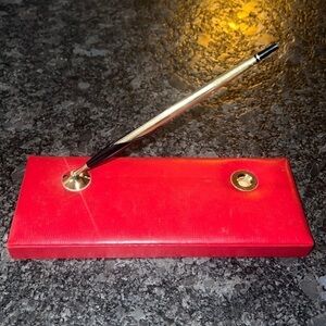 Mark Cross Vintage Red Leather Desk Pencil Set